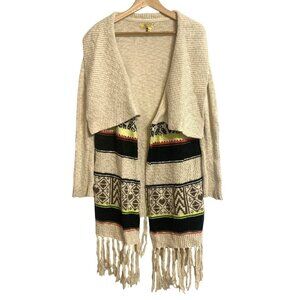Princess Vera Wang Ivory Cardigan Sz L‎ Tribal Southwestern Fringe Bohocore